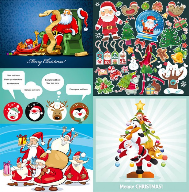 several cute christmas theme with many santa