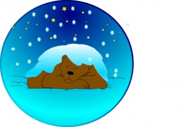 Snow sleeping Christmas bear under stars with snow circle clip art about sleeping Bear