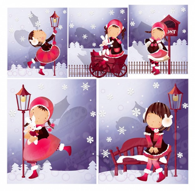 South Korea snowflake Asia theme south korea iclickart four seasons cute girl