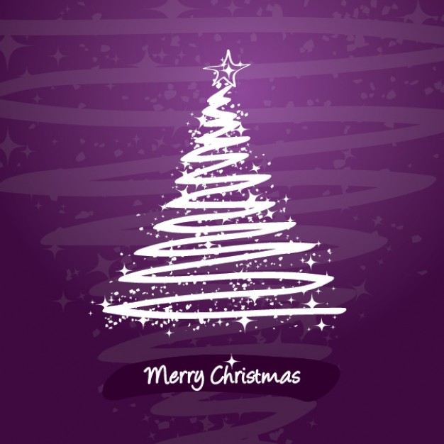 stylized christmas tree made of white light with purple background