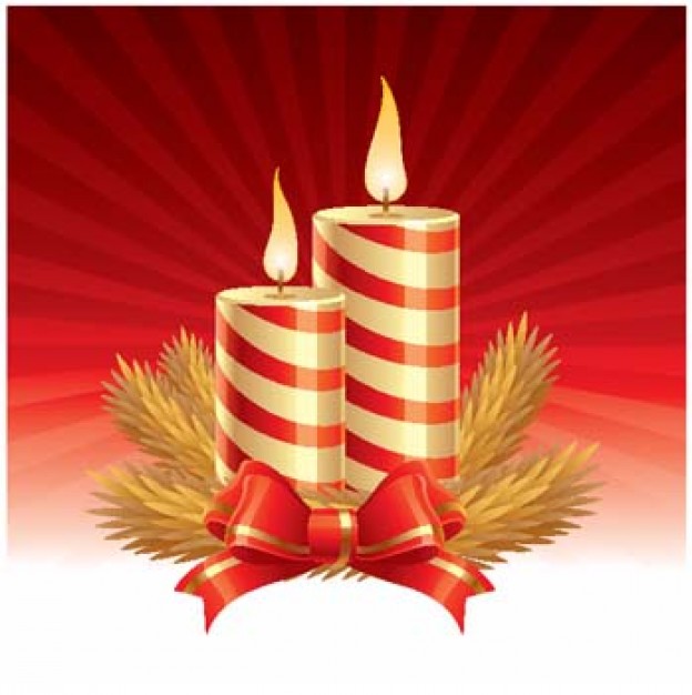 two christmas candles striped with red radiant background