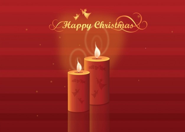 two christmas candles with angels playing clarinet red dots background