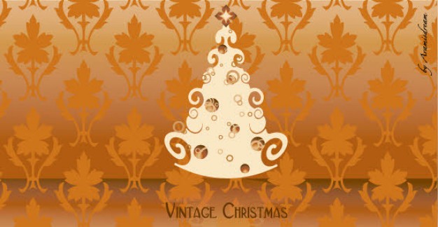 vintage christmas pattern with elegant leaves and white tree