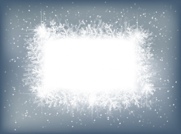white square with snowy dots and snowflakes at edges