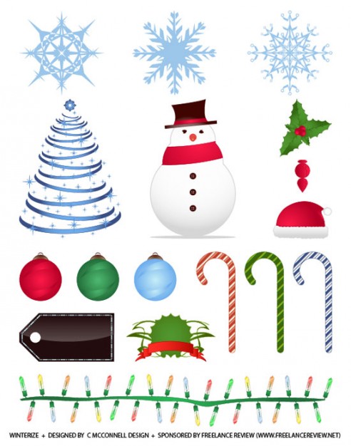 winter and christmas vectors like crutch snowflake snowman ball