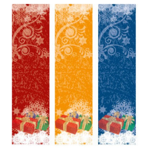 xmas banner set with beautiful snowflakes and gift box