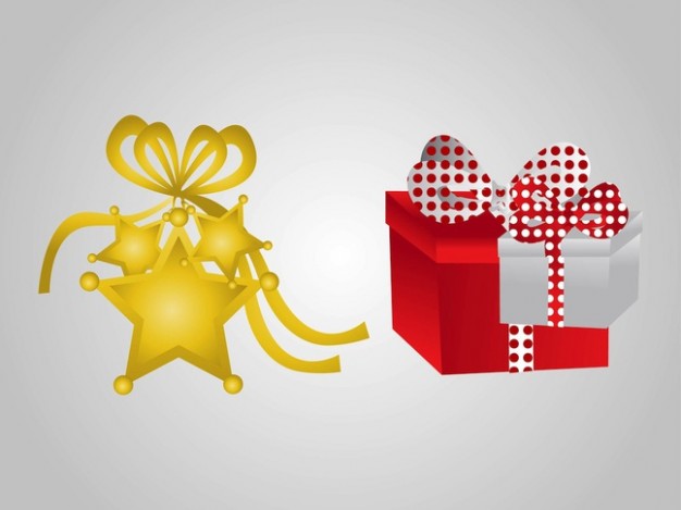 yellow festive christmas celebration icons and red gift box