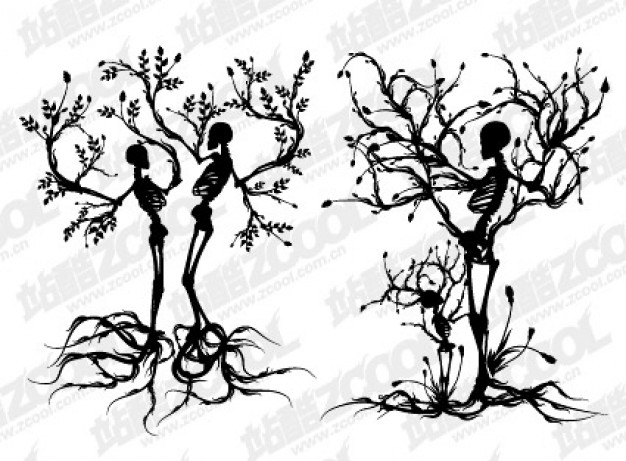 2 skeleton trees material with grey style