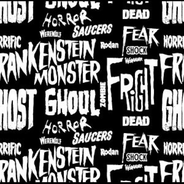 a seamless typography horror pattern with dark background