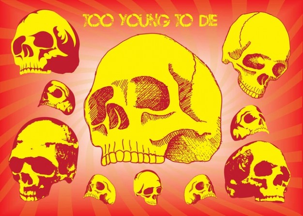 Anatomy too Human skull young to die with red background about death element