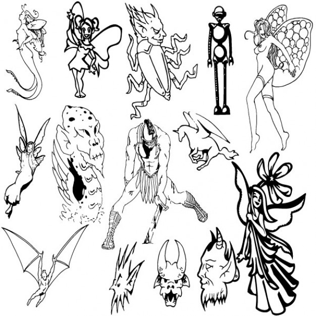 Art magical Science Fiction and Fantasy creatures collection clip art about Fantasy Races