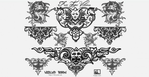 baroque ornament set with black and white