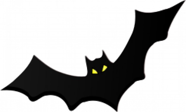 bat silhouette flying with yellow eyes