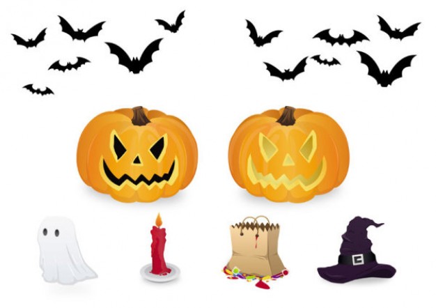 bats and pumpkin heads candle ghost of halloween elements