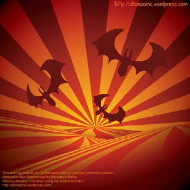 bats silhouettes on sunburst with orange radiant background