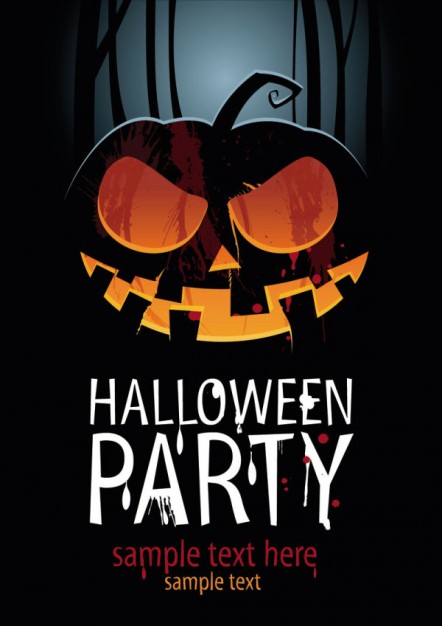 beautiful pumpkin halloween poster background with dark night background