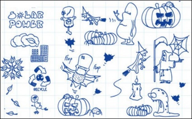 blue halloween sketches pack in simple lines
