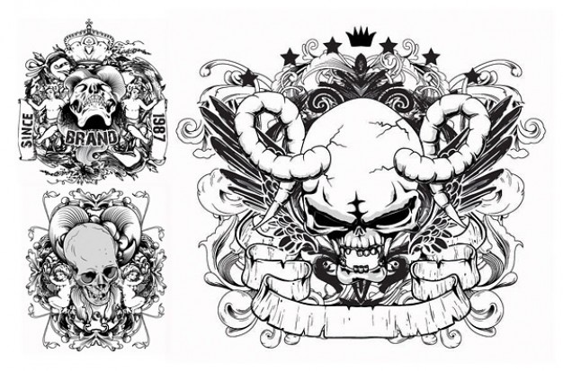 bull skull prints with white background