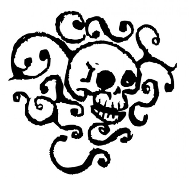 cartoon skull with swirls background