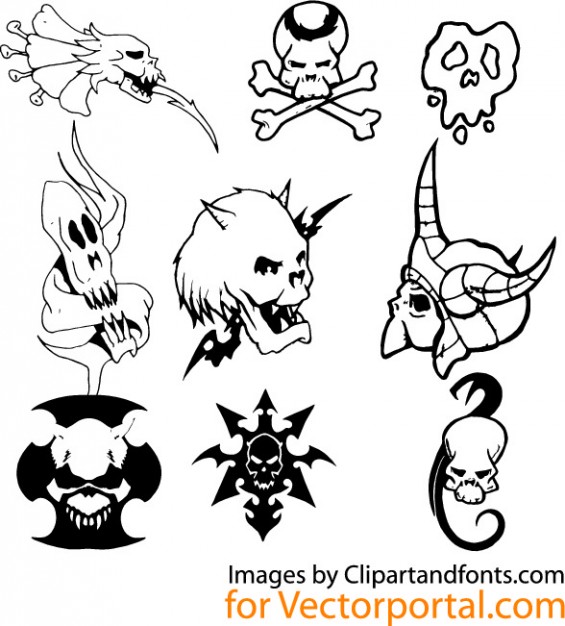 Clip art set Graphics of monster skull images clip art about Retailers Black and White