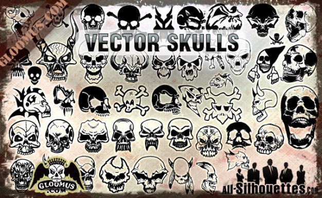 Clip art skulls Graphics clipart silhouettes with grey background about Grunge Halloween