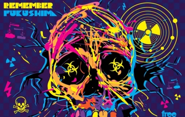 colorful Fukushima Daiichi Nuclear Power Plant colorful Japan fukushima skull with background about
