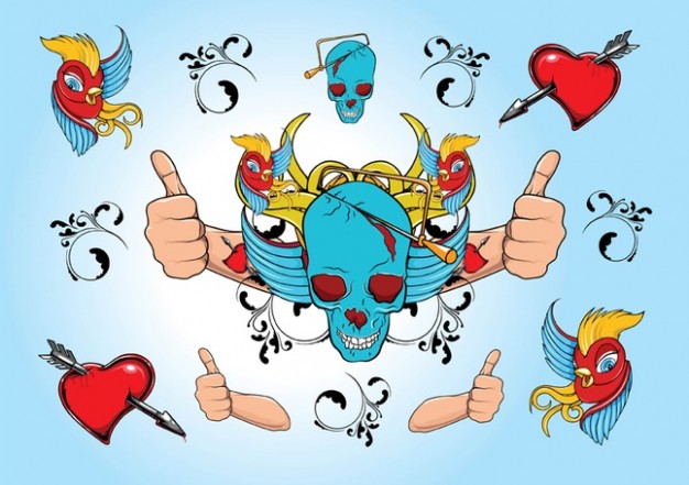 cool skull illustration like heart wings with light blue background