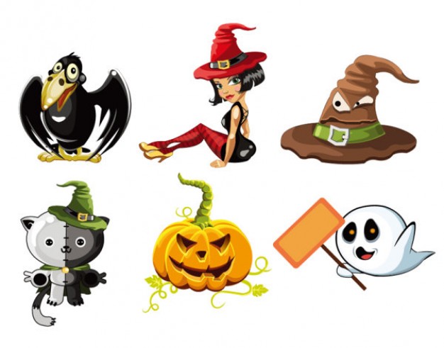 cute halloween characters set with witch bat monster ghost