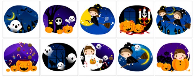 cute halloween circle scene with white background