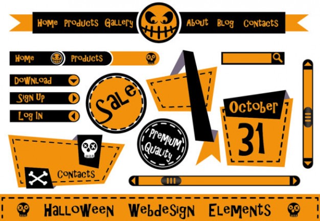 cute halloween web design elements with yellow background