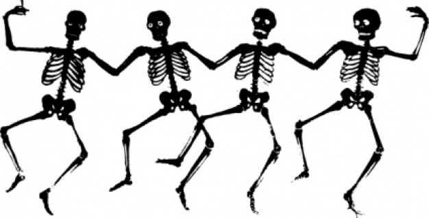 dancing skeletons clip art with black and white