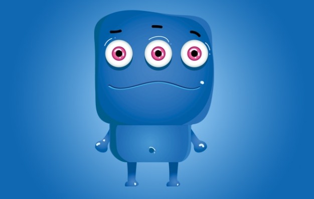 Danube monster Cookie Monster blue icon character with three eyes and blue background