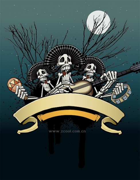 Eurasian Teal skull Guitar bones play the guitar material about halloween subject