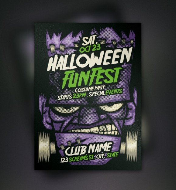 franky evil halloween flyer template with grey background