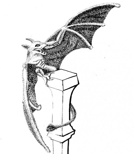 Gargoyle Middle Ages with bat and pillar about Paris Seine