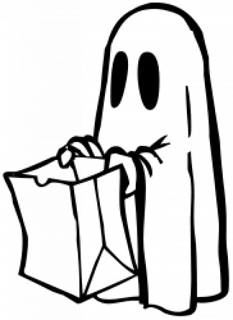 ghost begging with bag in black and white