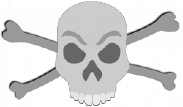 grey skull jawless front view with cross bones