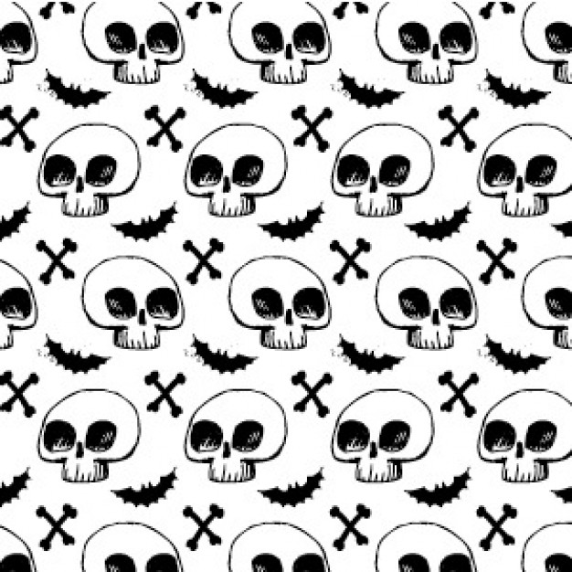 gruesome skulls and bones pattern drawn by hand