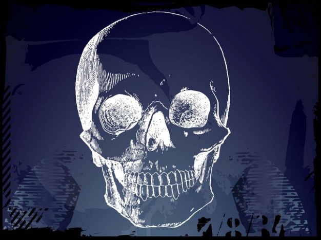 grunge pirate skull sketch with blue background