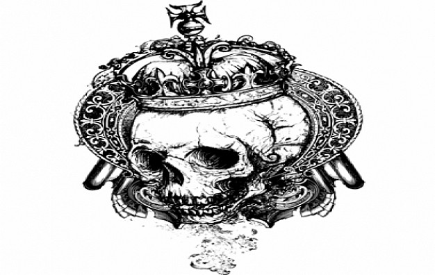 grunge skull with crown background in black and white