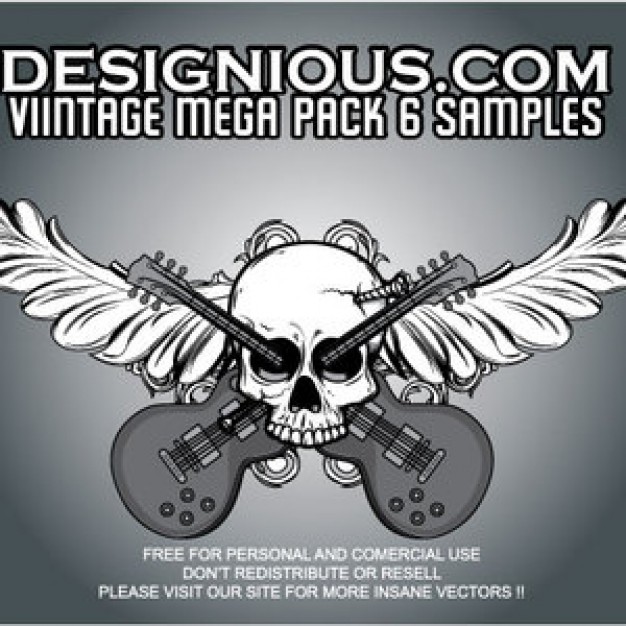 Guitar music and skull mega pack about art Stringed