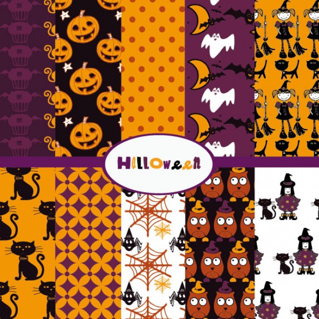 halloween cartoon background material with cat pumpkin bats
