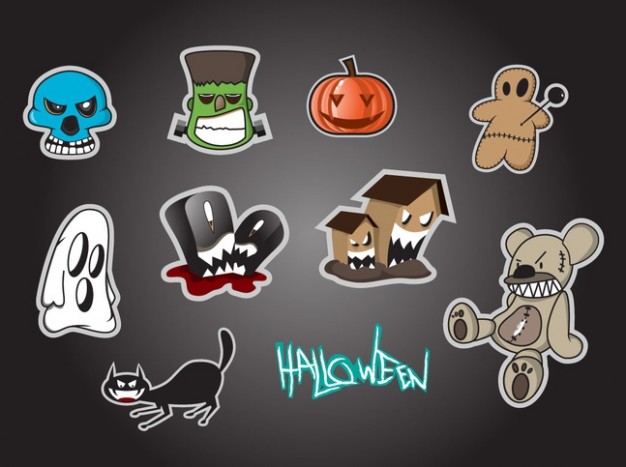 Halloween cartoon icons for halloween with grey background about ghost monster skull