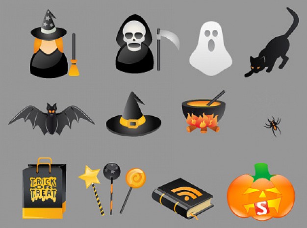 halloween cartoons pack with witch cat ghost bat pumpkin etc