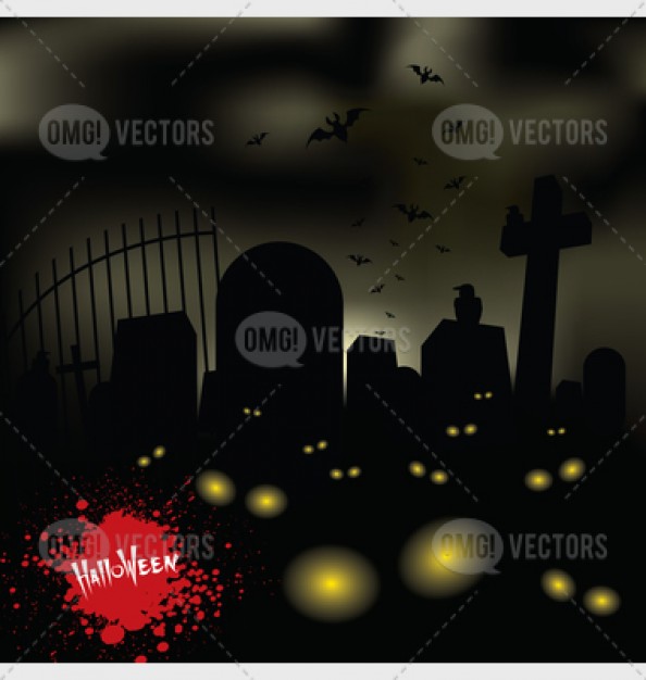 halloween cementery yellow light with dark night background