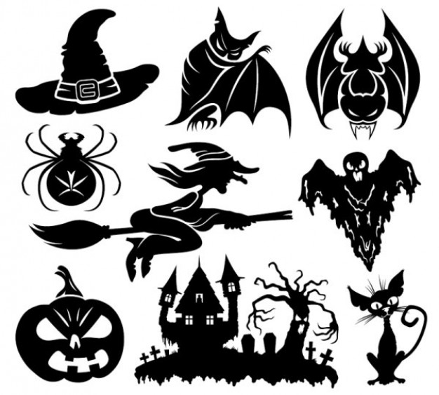 halloween characters design set in black and white