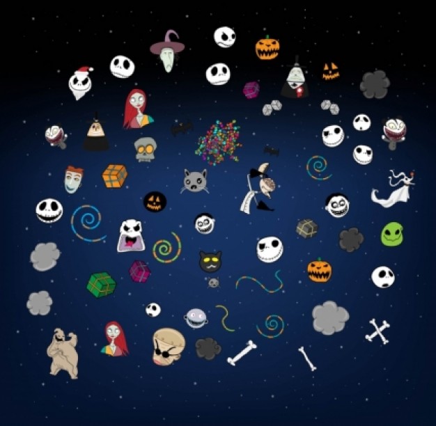 halloween elements with ghost skull etc vectors design with blue background