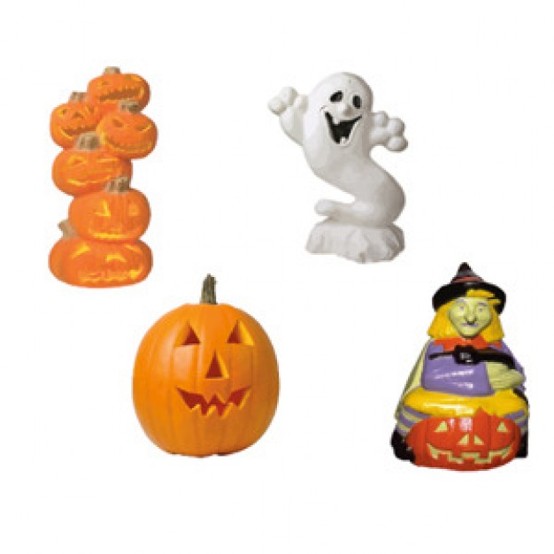 halloween figures like ghost pumpkin witch with white background