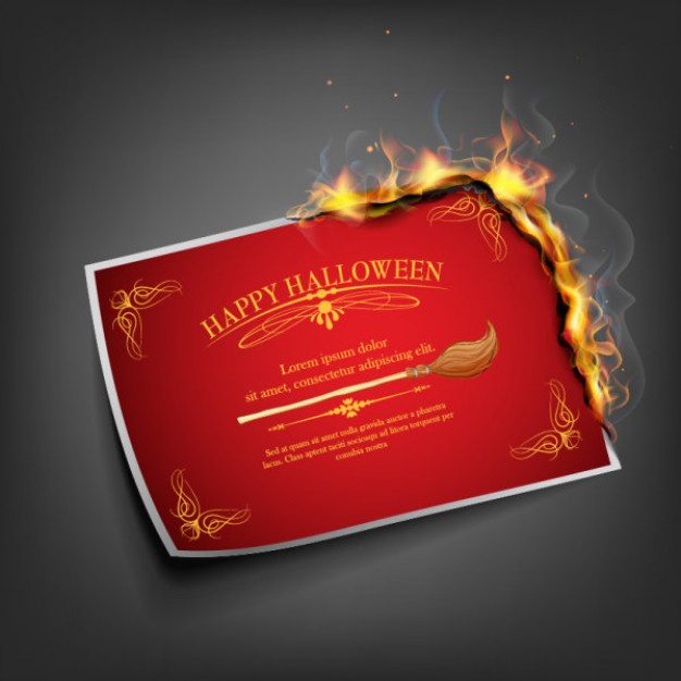 halloween flame card design with red firing magic paper