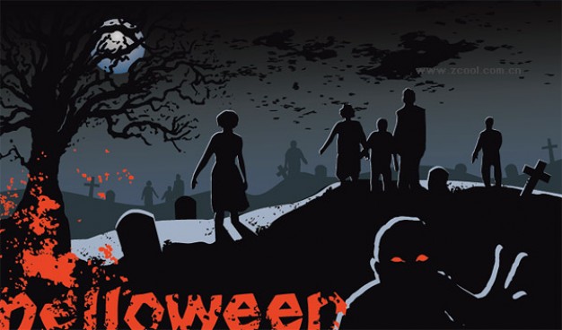 Halloween Holiday scene ghost graves material with night background about Opinions Graphics